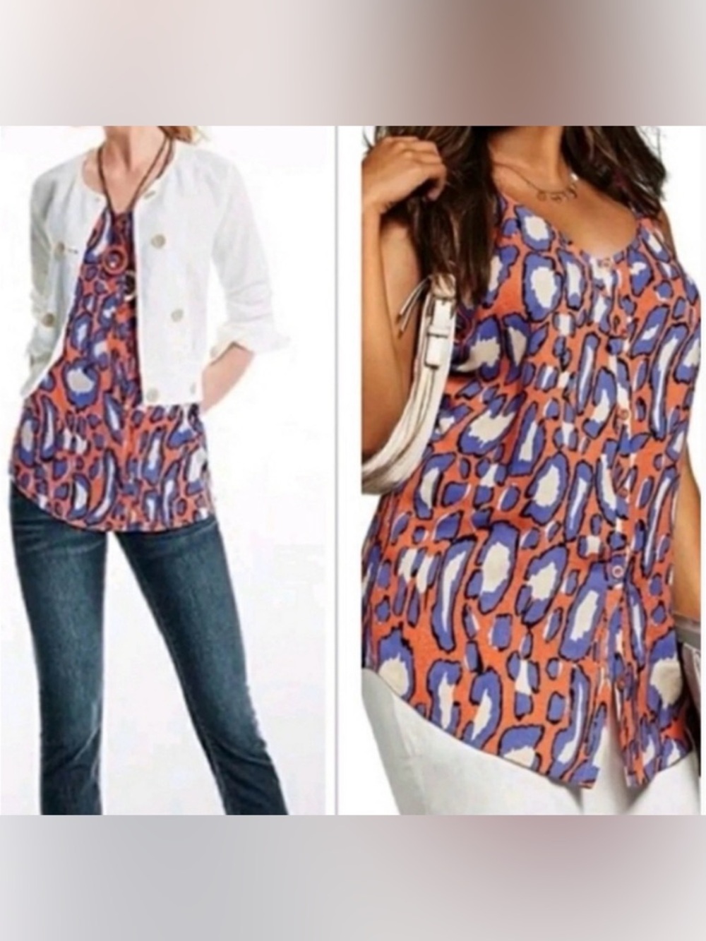 CAbi Orange Purple Taupe Printed Blouse Tank Top S